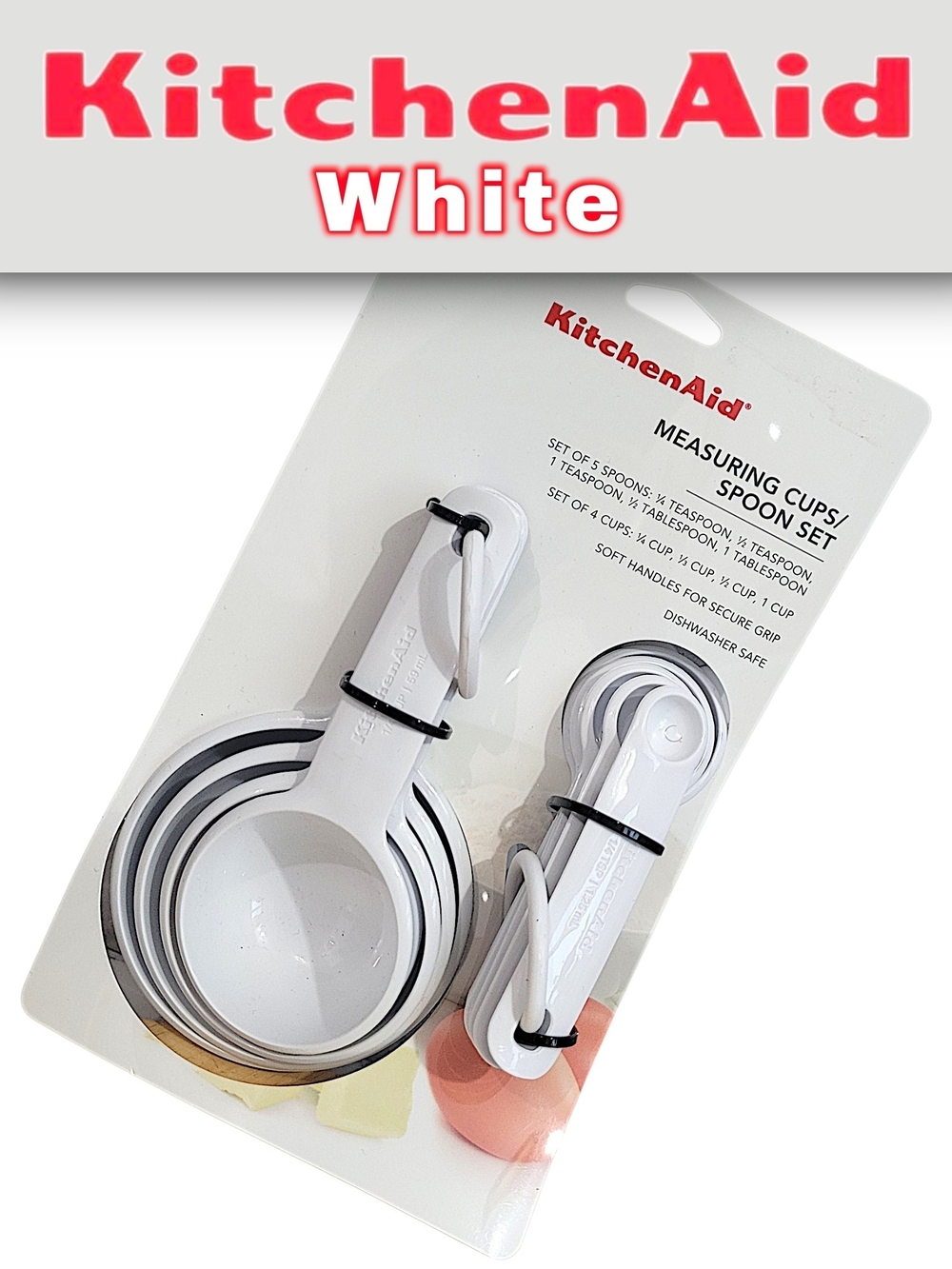 KitchenAid White Nested Measuring Cups & Spoons Set Of 9 Pieces
